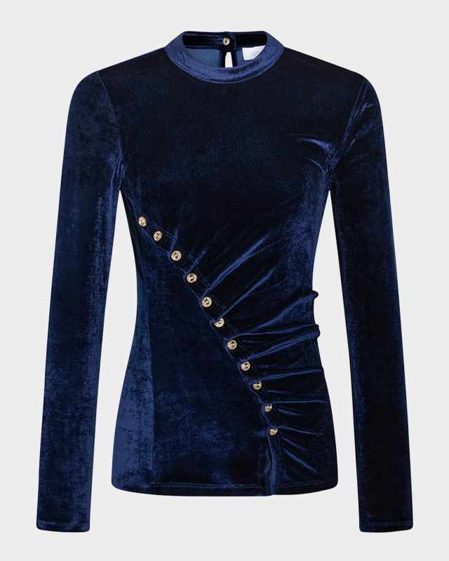 Ruched Velvet Long-Sleeve Top